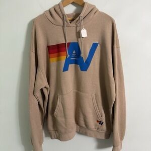 NWT Aviator Nation Logo Pullover Relaxed Hoodie Beige Tan Sand Size Large